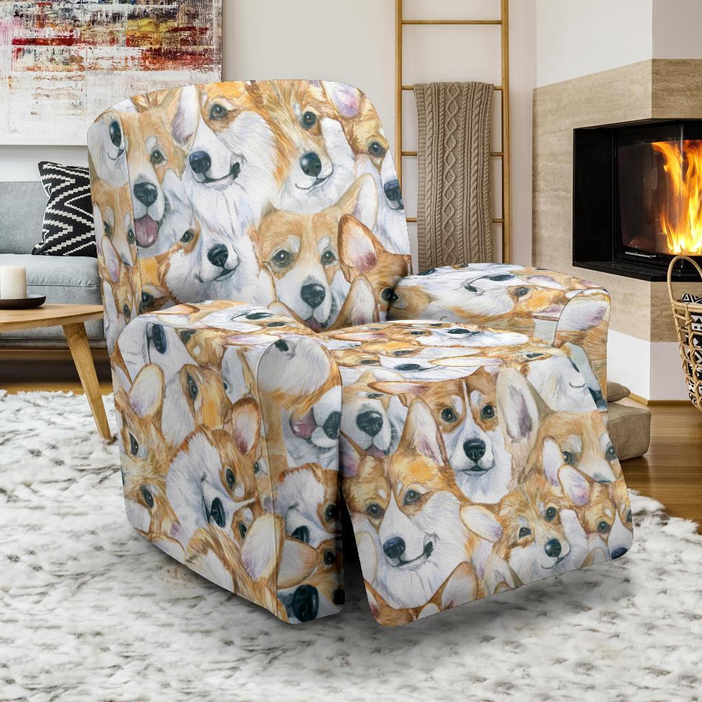 Multi Corgi Pattern Print Recliner Cover-grizzshop