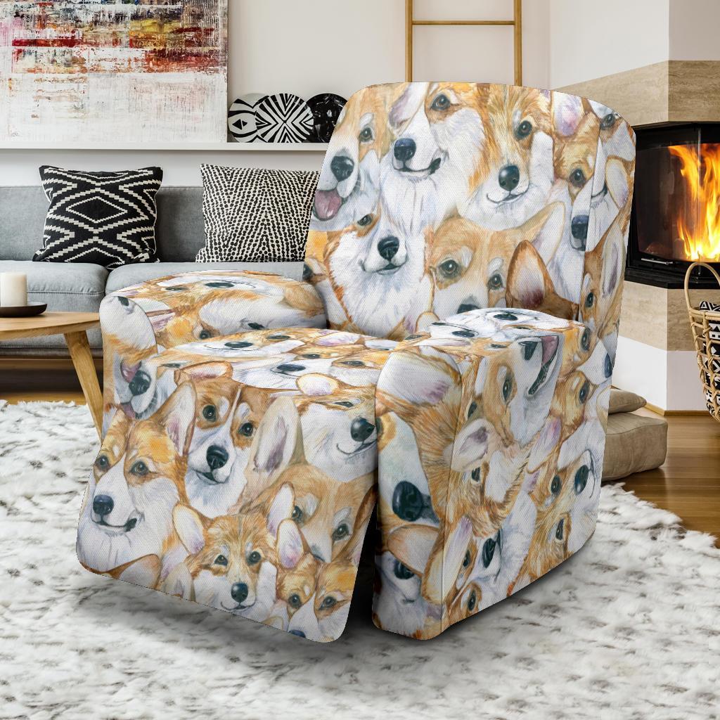 Multi Corgi Pattern Print Recliner Cover-grizzshop