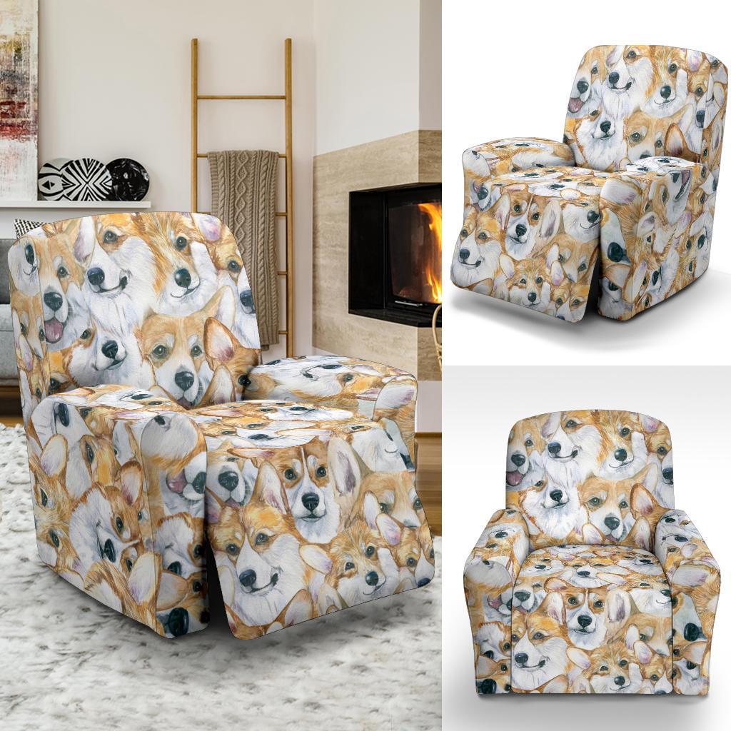 Multi Corgi Pattern Print Recliner Cover-grizzshop