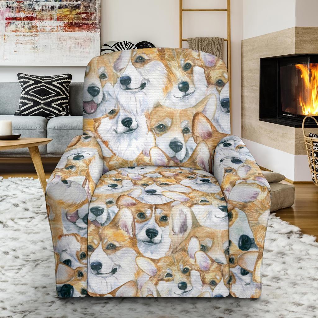 Multi Corgi Pattern Print Recliner Cover-grizzshop