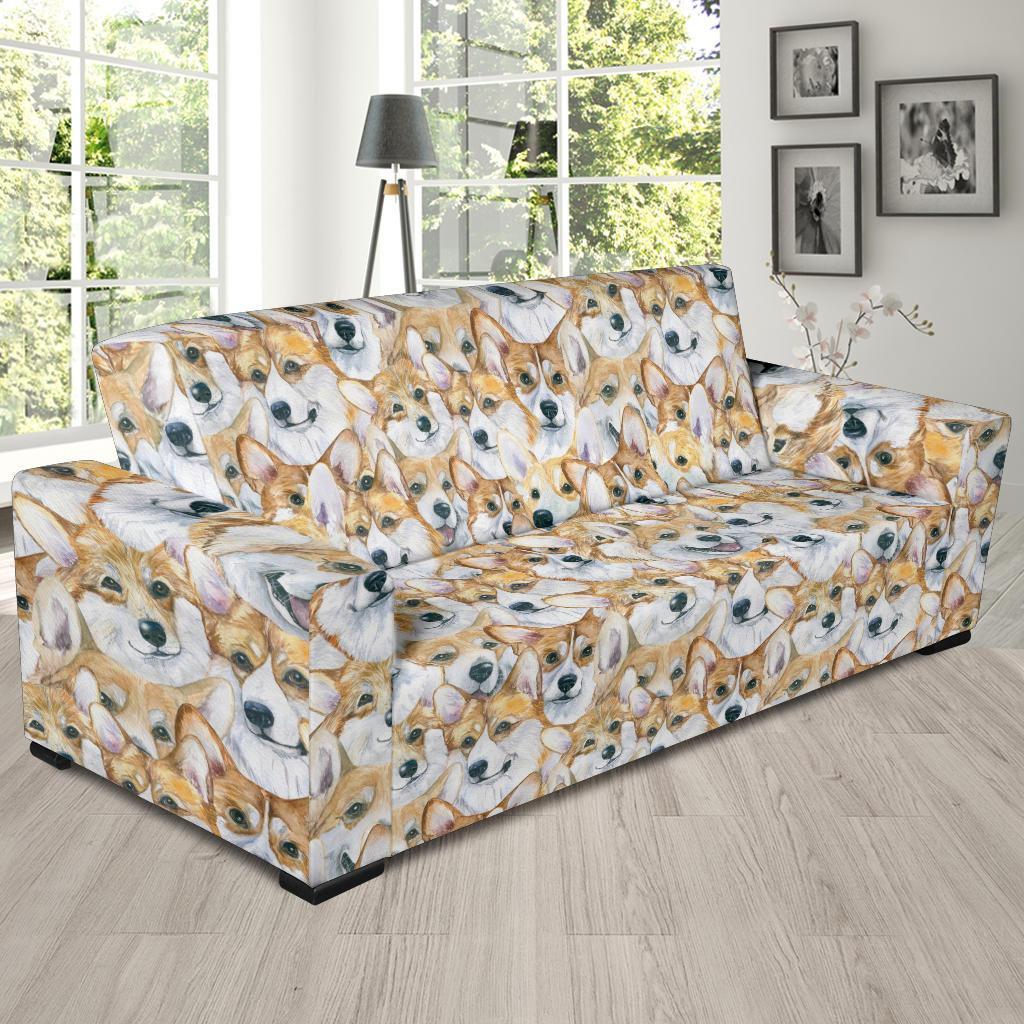 Multi Corgi Pattern Print Sofa Covers-grizzshop