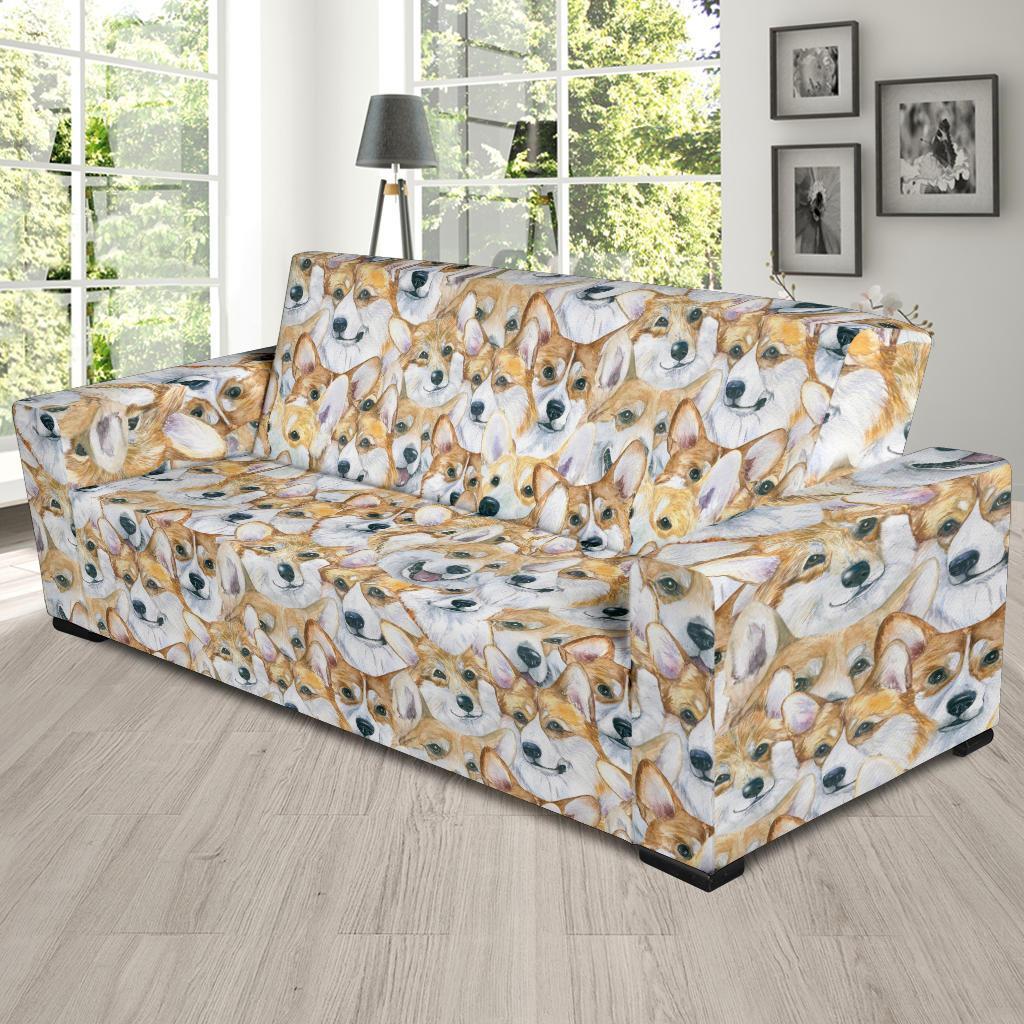 Multi Corgi Pattern Print Sofa Covers-grizzshop