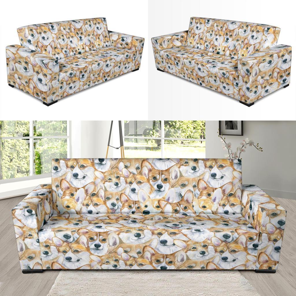 Multi Corgi Pattern Print Sofa Covers-grizzshop