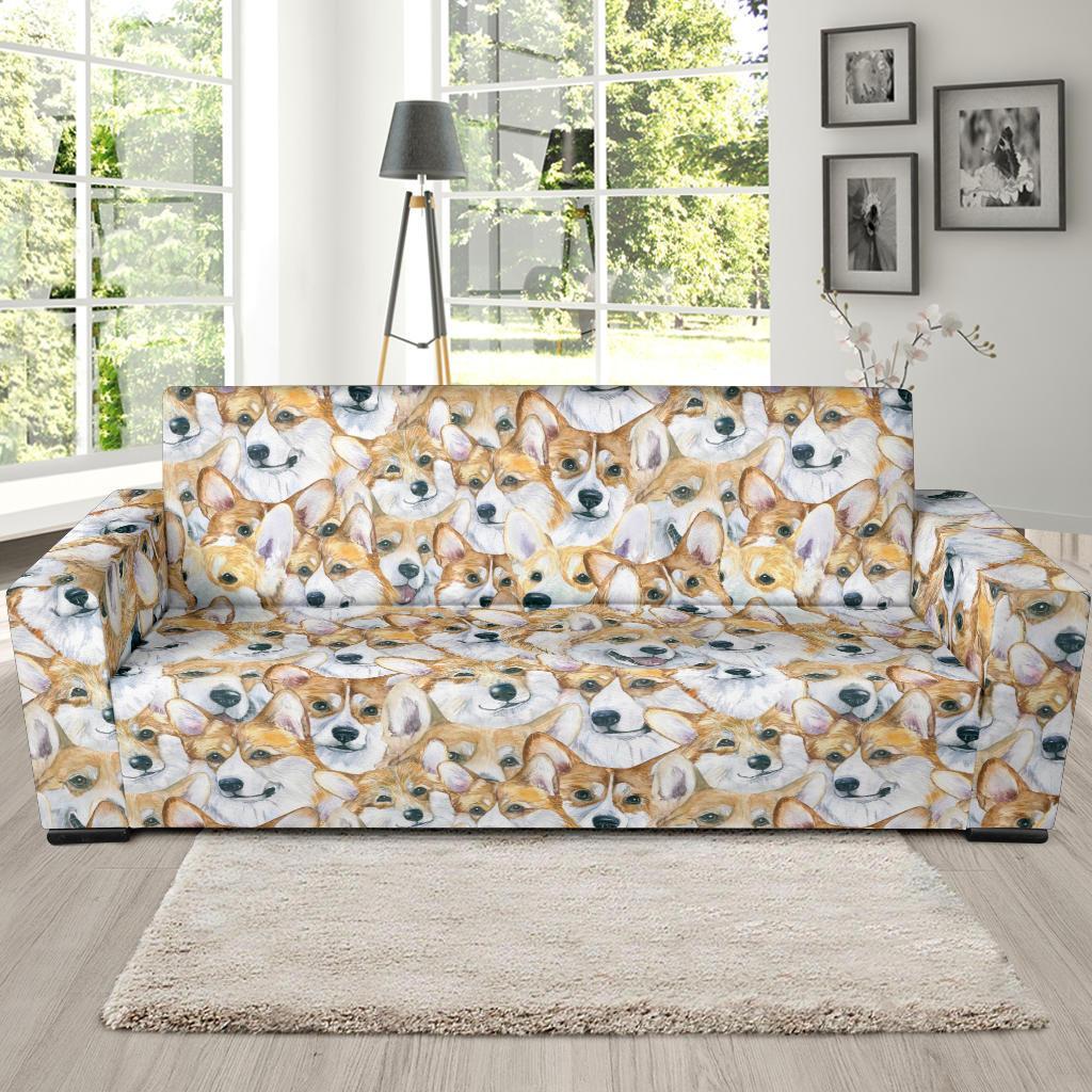 Multi Corgi Pattern Print Sofa Covers-grizzshop