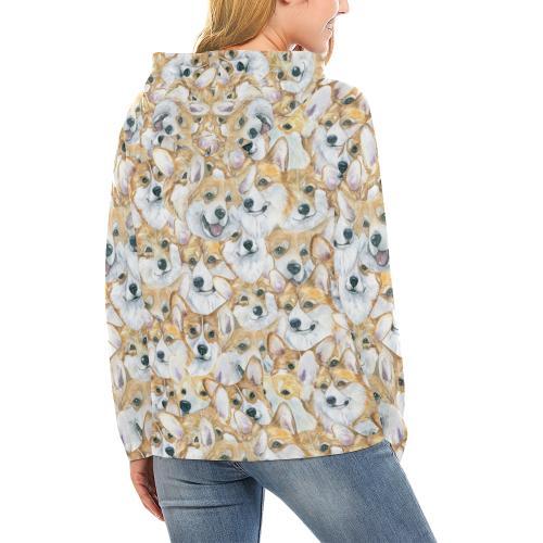 Multi Corgi Pattern Print Women Pullover Hoodie-grizzshop