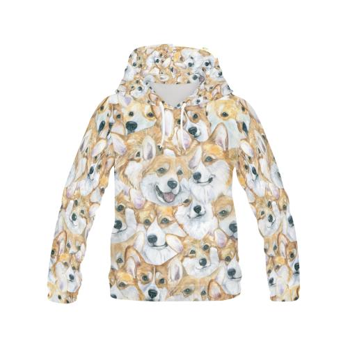 Multi Corgi Pattern Print Women Pullover Hoodie-grizzshop