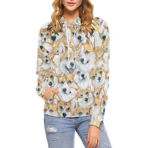 Multi Corgi Pattern Print Women Pullover Hoodie-grizzshop