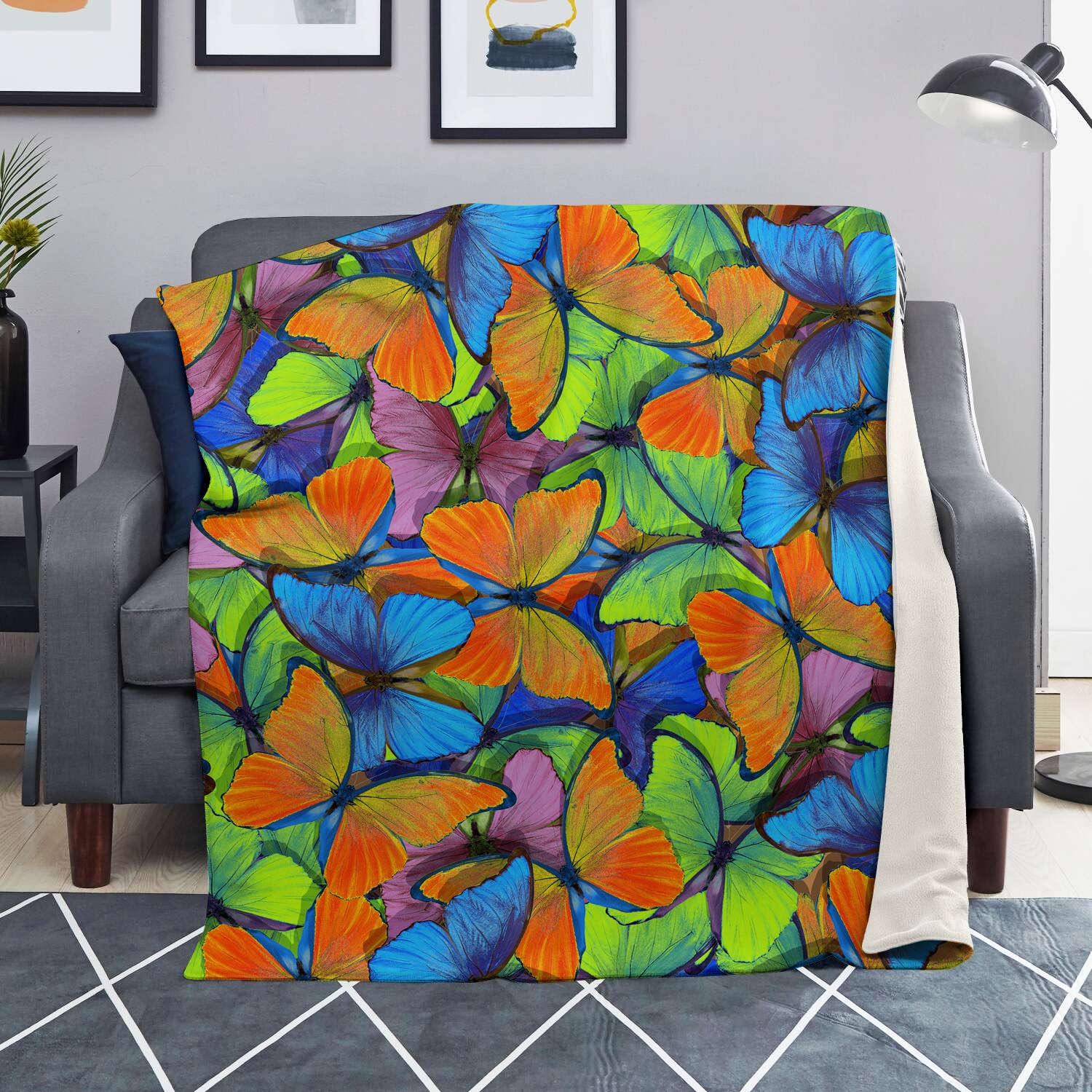 Multicolor Butterfly Print Blanket-grizzshop
