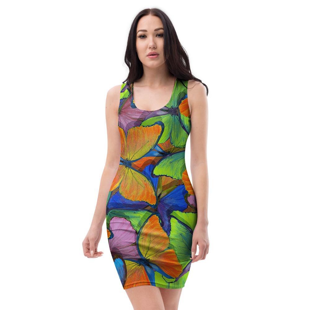 Multicolor Butterfly Print Bodycon Dress-grizzshop