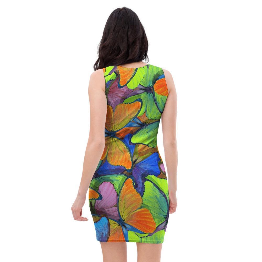 Multicolor Butterfly Print Bodycon Dress-grizzshop