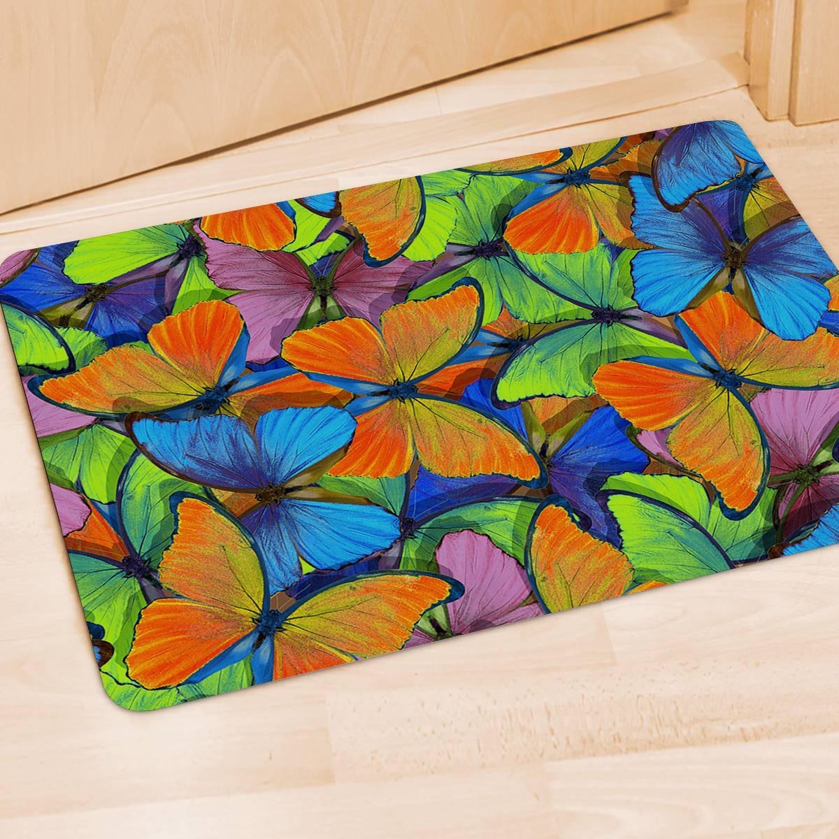 Multicolor Butterfly Print Door Mat-grizzshop