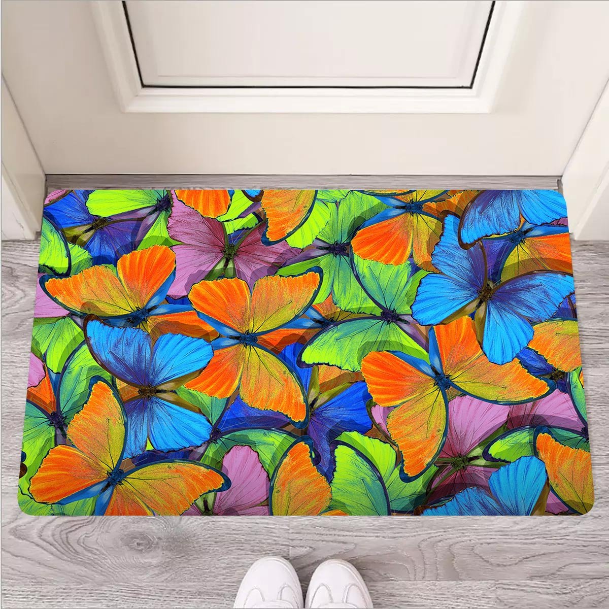 Multicolor Butterfly Print Door Mat-grizzshop