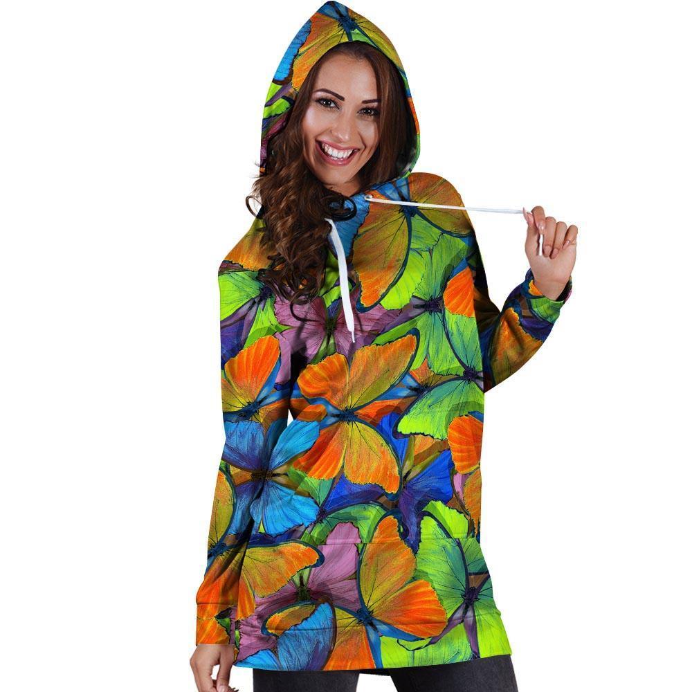 Multicolor Butterfly Print Hoodie Dress-grizzshop