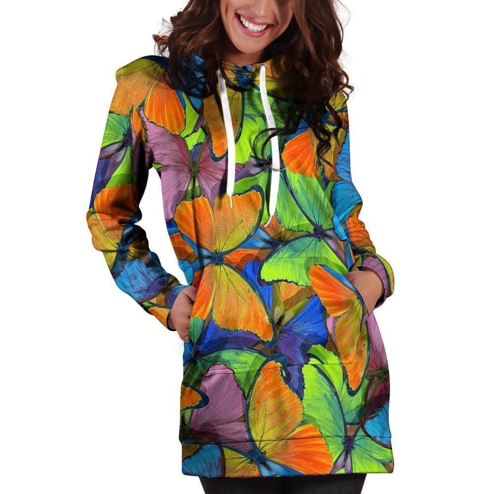 Multicolor Butterfly Print Hoodie Dress-grizzshop
