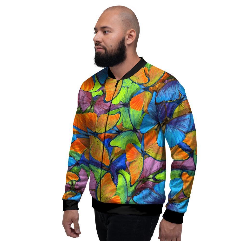 Multicolor Butterfly Print Men's Bomber Jacket-grizzshop