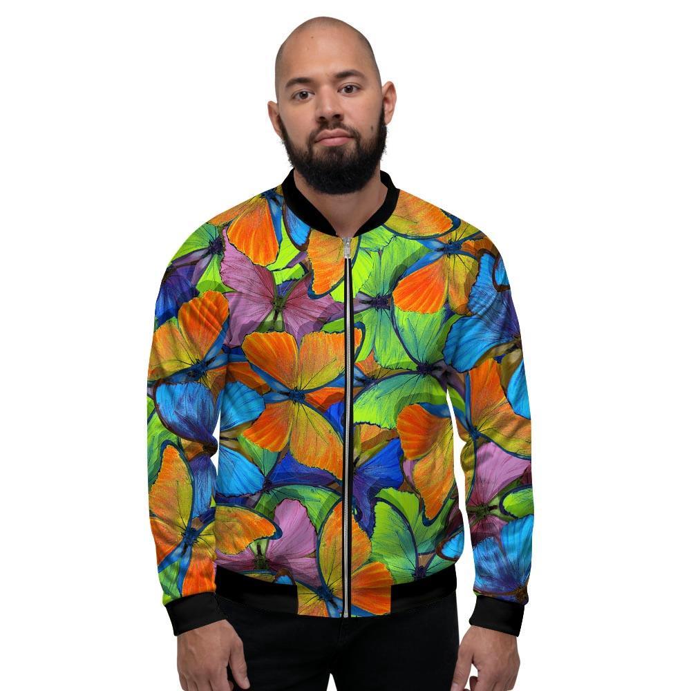 Multicolor Butterfly Print Men's Bomber Jacket-grizzshop
