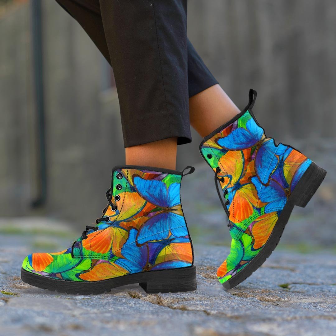 Multicolor Butterfly Print Men's Boots-grizzshop