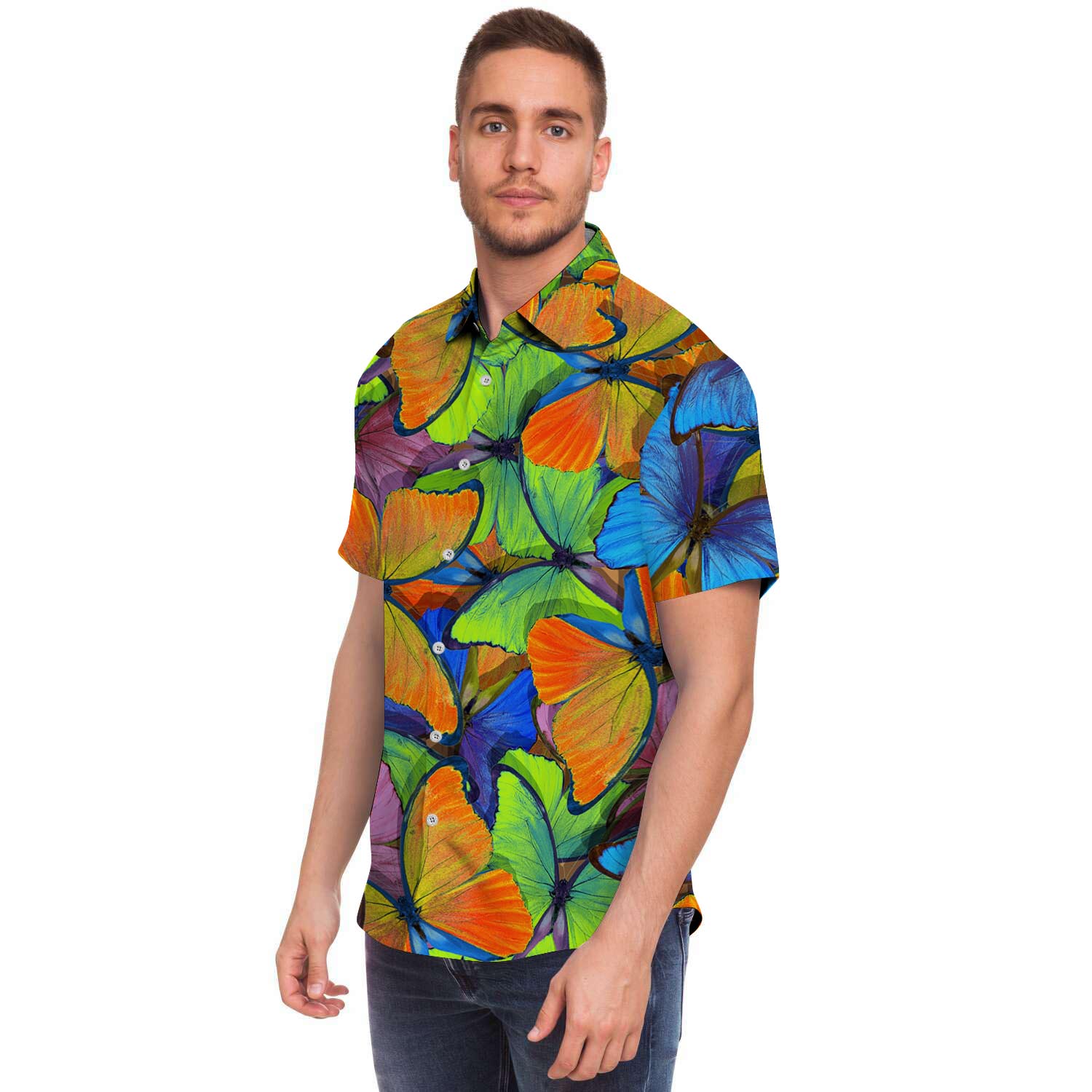 Multicolor Butterfly Print Men's Short Sleeve Shirt-grizzshop