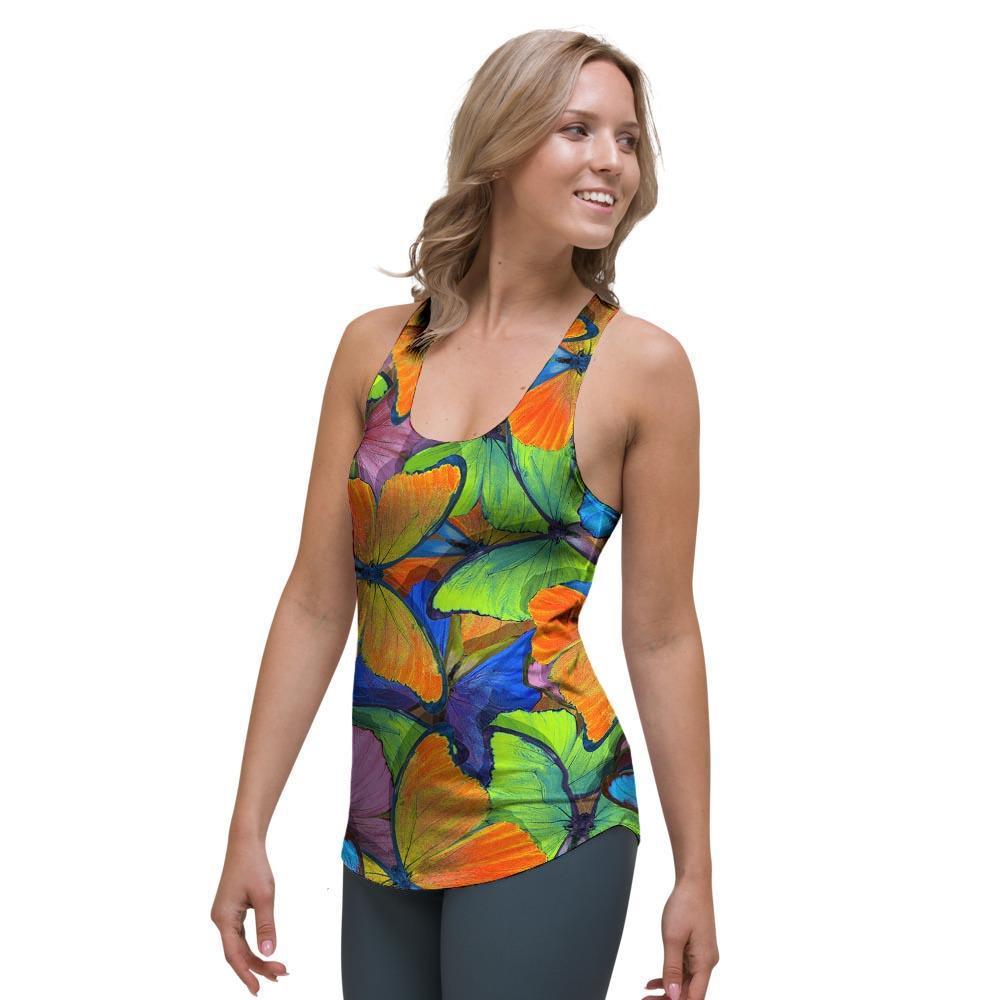 Multicolor Butterfly Print Women's Racerback Tank Top-grizzshop