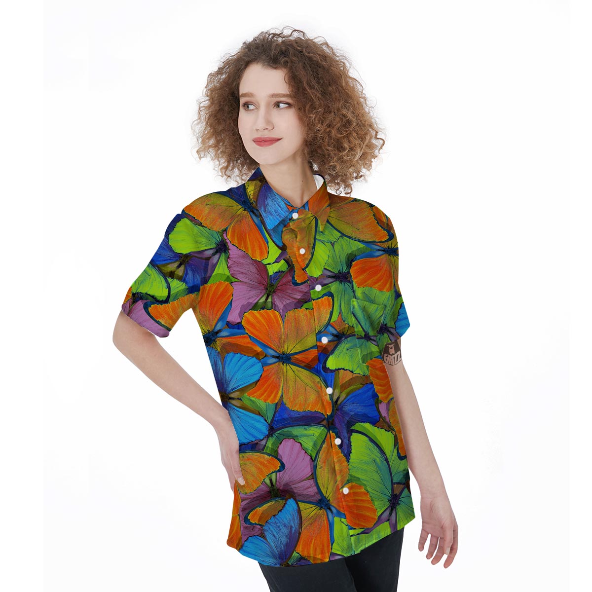 Multicolor Butterfly Print Women's Short Sleeve Shirts-grizzshop