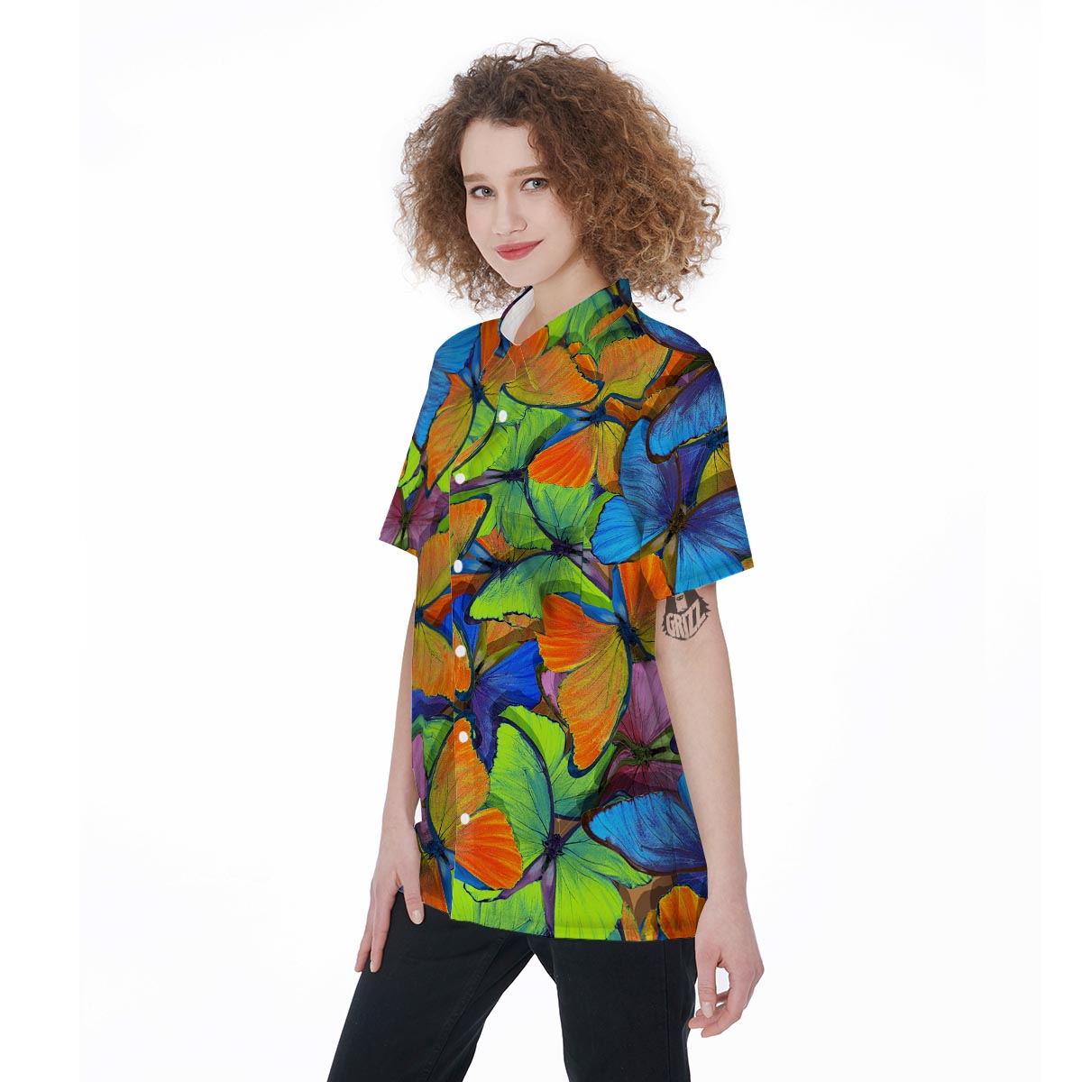 Multicolor Butterfly Print Women's Short Sleeve Shirts-grizzshop
