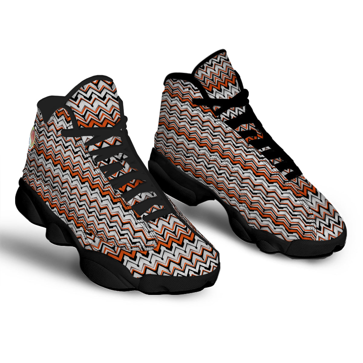 Multicolor Hand Drawn Zigzag Print Black Basketball Shoes-grizzshop