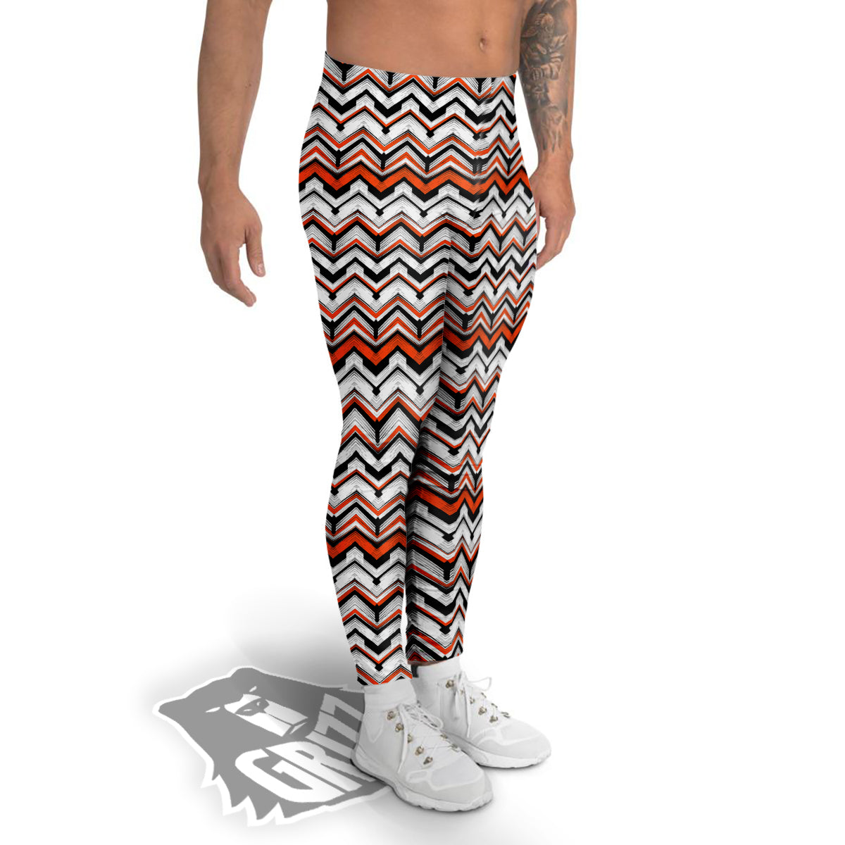 Multicolor Hand Drawn Zigzag Print Men's Leggings-grizzshop