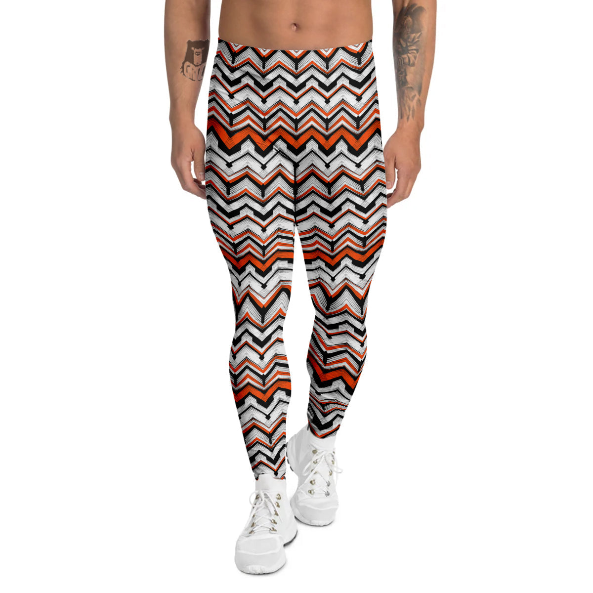 Multicolor Hand Drawn Zigzag Print Men's Leggings-grizzshop