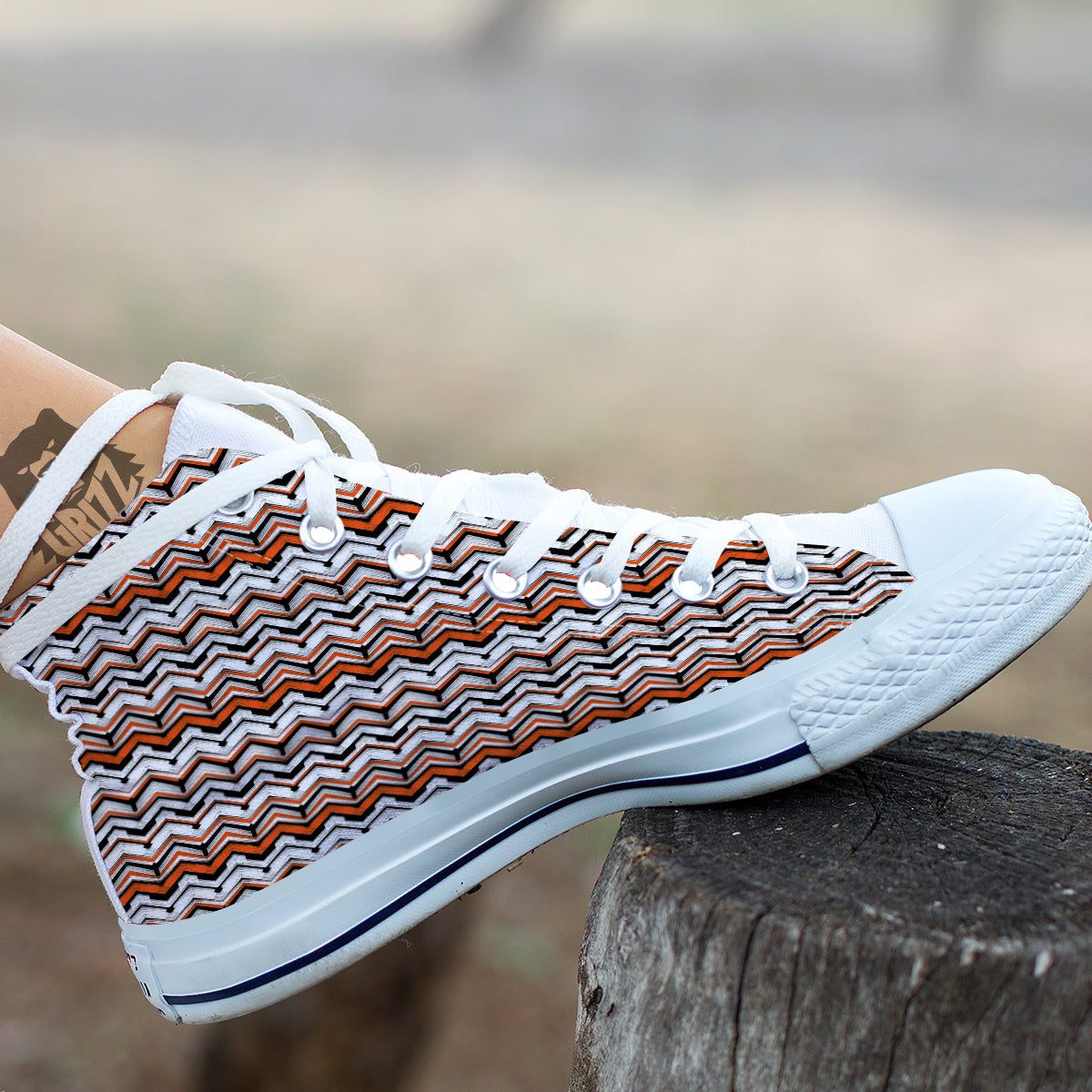 Multicolor Hand Drawn Zigzag Print White High Top Shoes-grizzshop