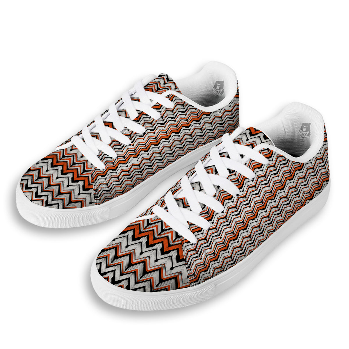 Multicolor Hand Drawn Zigzag Print White Low Top Sneakers-grizzshop