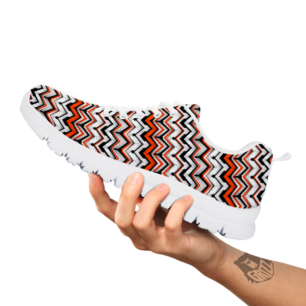 Multicolor Hand Drawn Zigzag Print White Sneaker-grizzshop