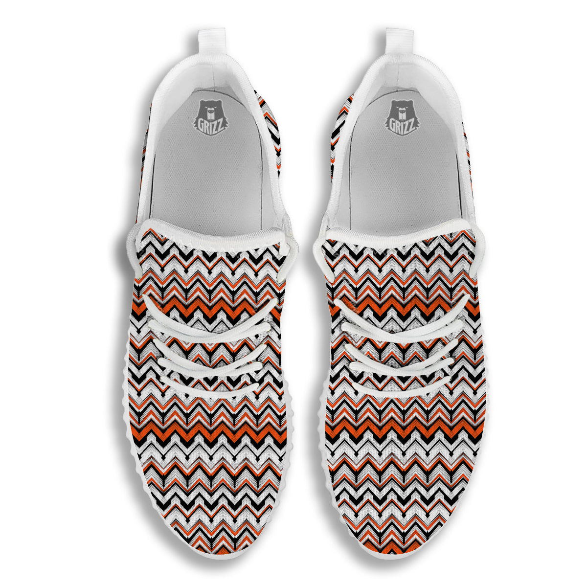 Multicolor Hand Drawn Zigzag Print White Walking Shoes-grizzshop
