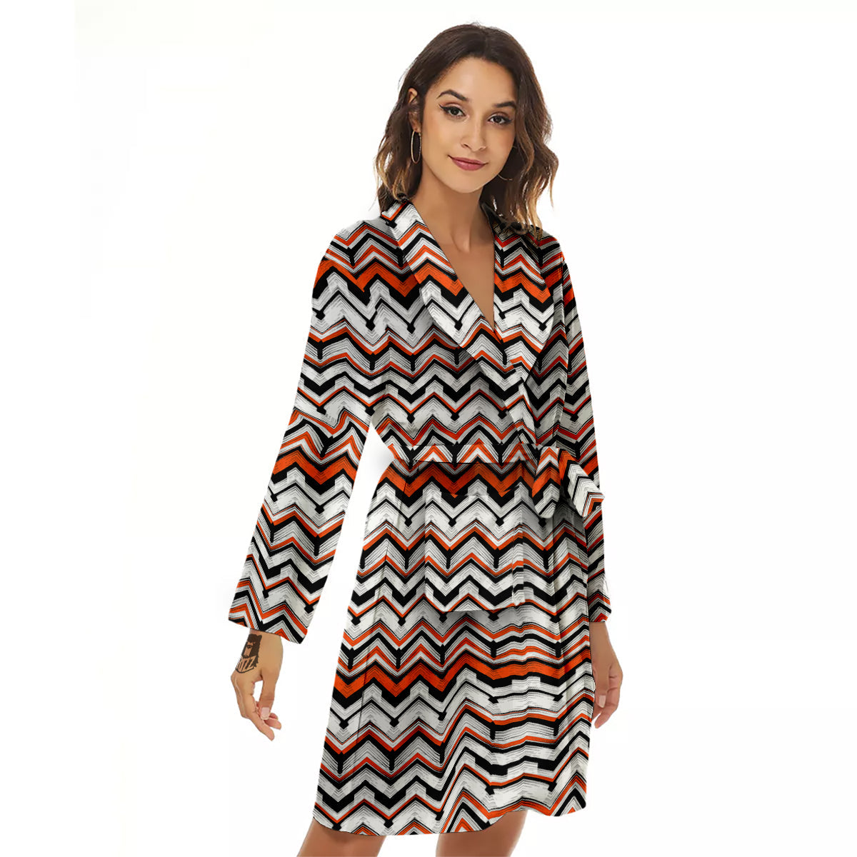 Multicolor Hand Drawn Zigzag Print Women's Robe-grizzshop