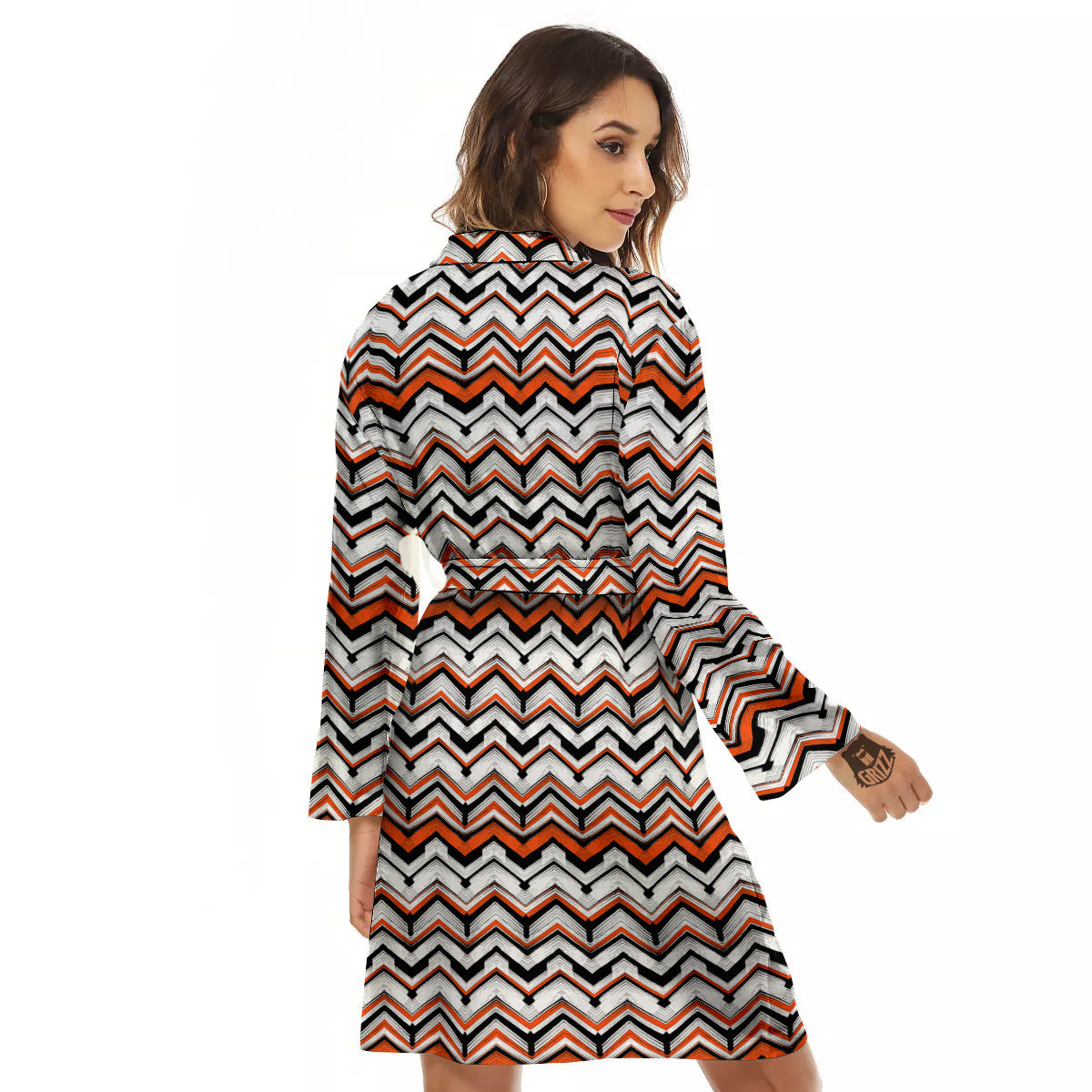 Multicolor Hand Drawn Zigzag Print Women's Robe-grizzshop