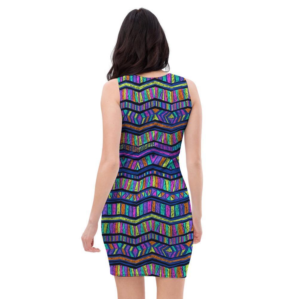 Multicolor Indian Aztec Doodle Elements Abstract Bodycon Dress-grizzshop