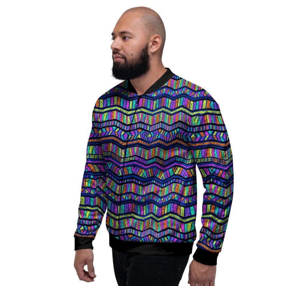 Multicolor Indian Aztec Doodle Elements Abstract Men's Bomber Jacket-grizzshop