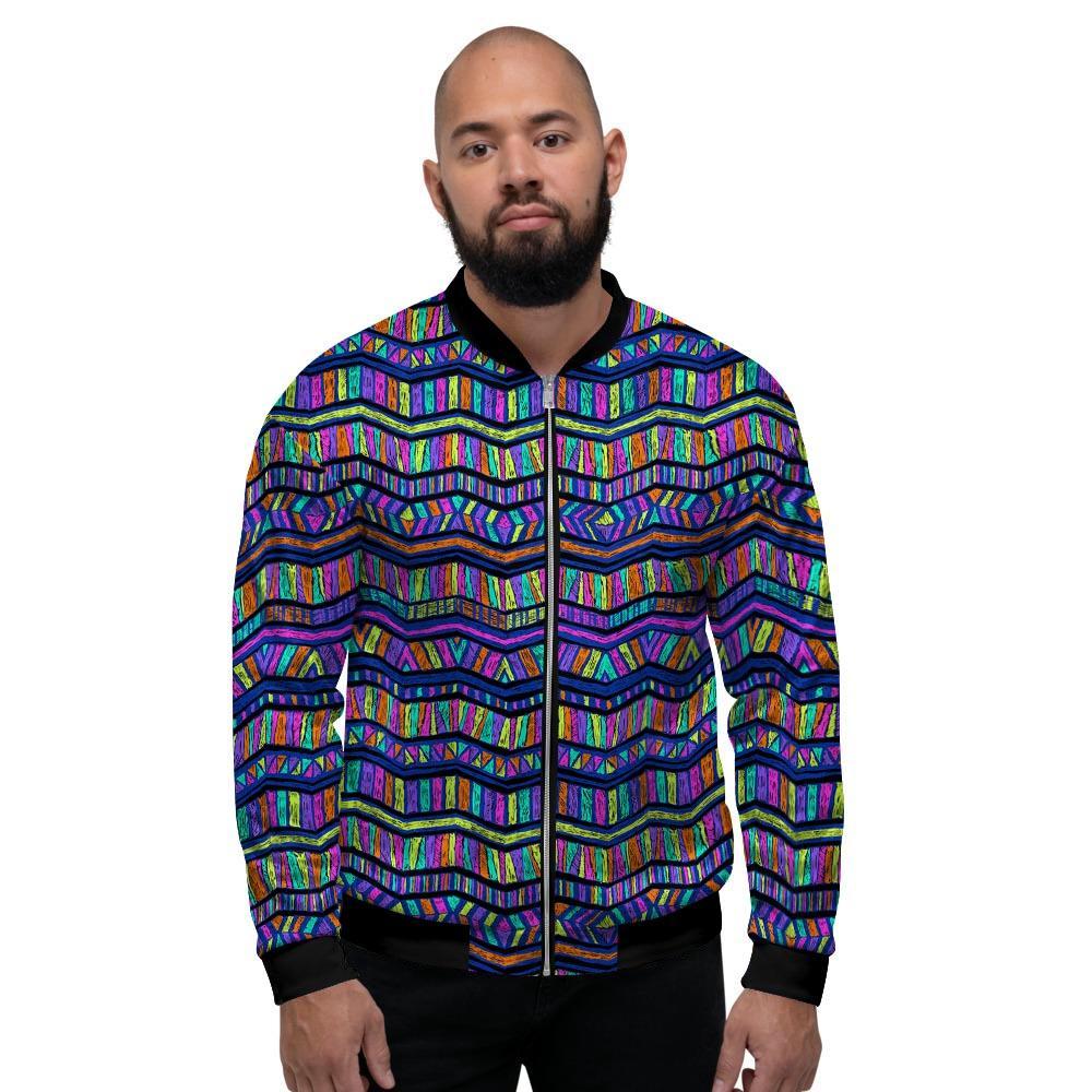 Multicolor Indian Aztec Doodle Elements Abstract Men's Bomber Jacket-grizzshop