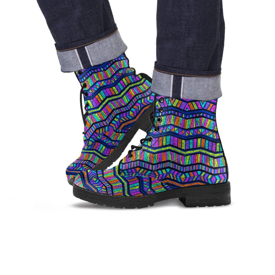 Multicolor Indian Aztec Doodle Elements Abstract Men's Boots-grizzshop
