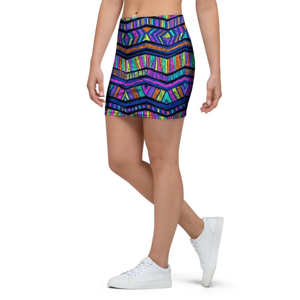 Multicolor Indian Aztec Doodle Elements Abstract Mini Skirt-grizzshop