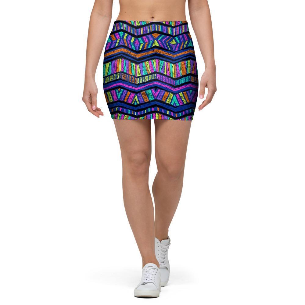 Multicolor Indian Aztec Doodle Elements Abstract Mini Skirt-grizzshop