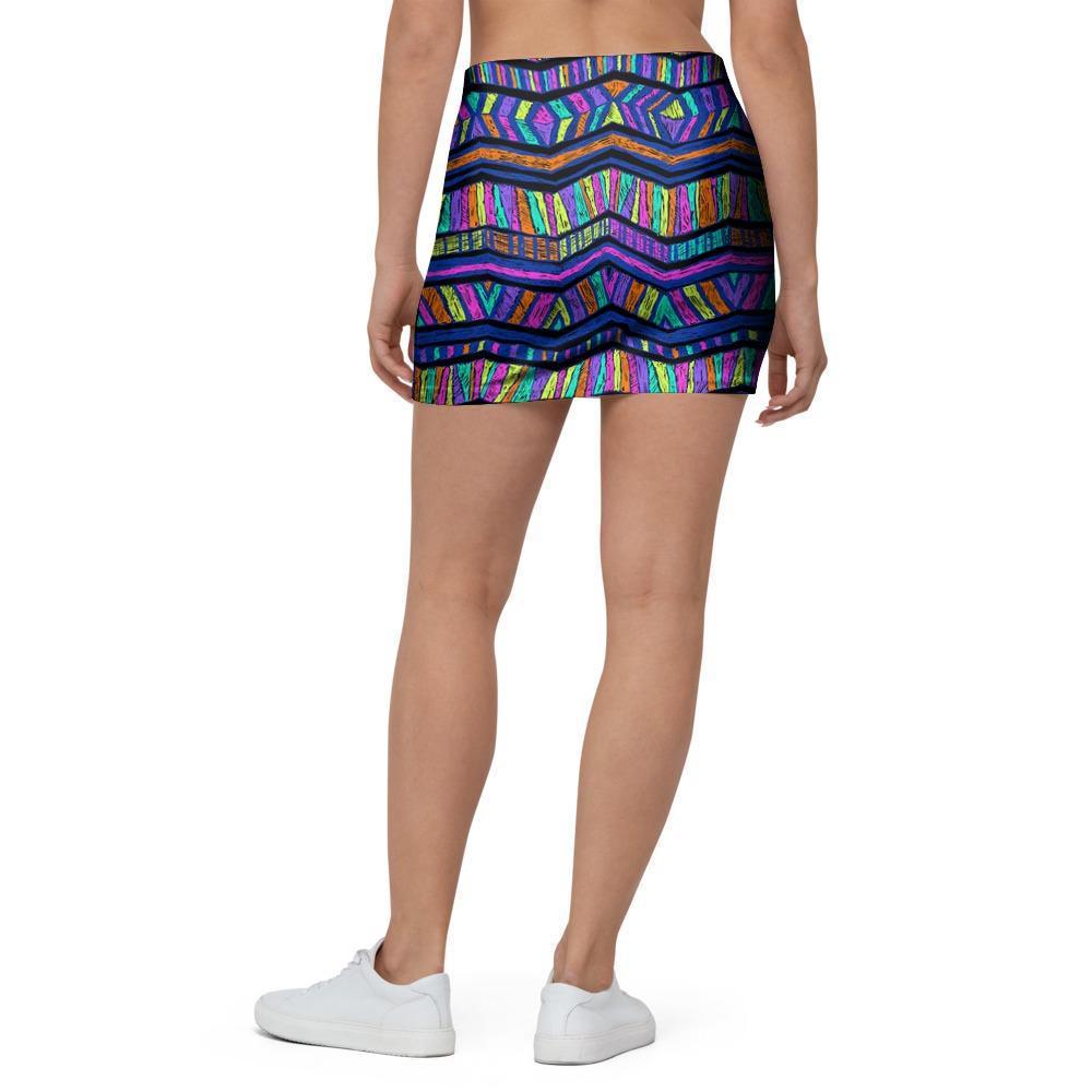 Multicolor Indian Aztec Doodle Elements Abstract Mini Skirt-grizzshop