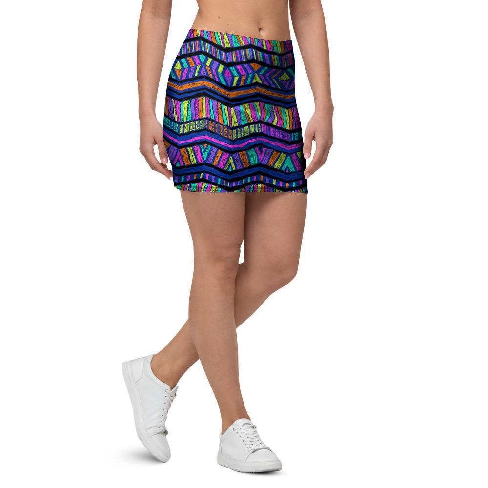 Multicolor Indian Aztec Doodle Elements Abstract Mini Skirt-grizzshop