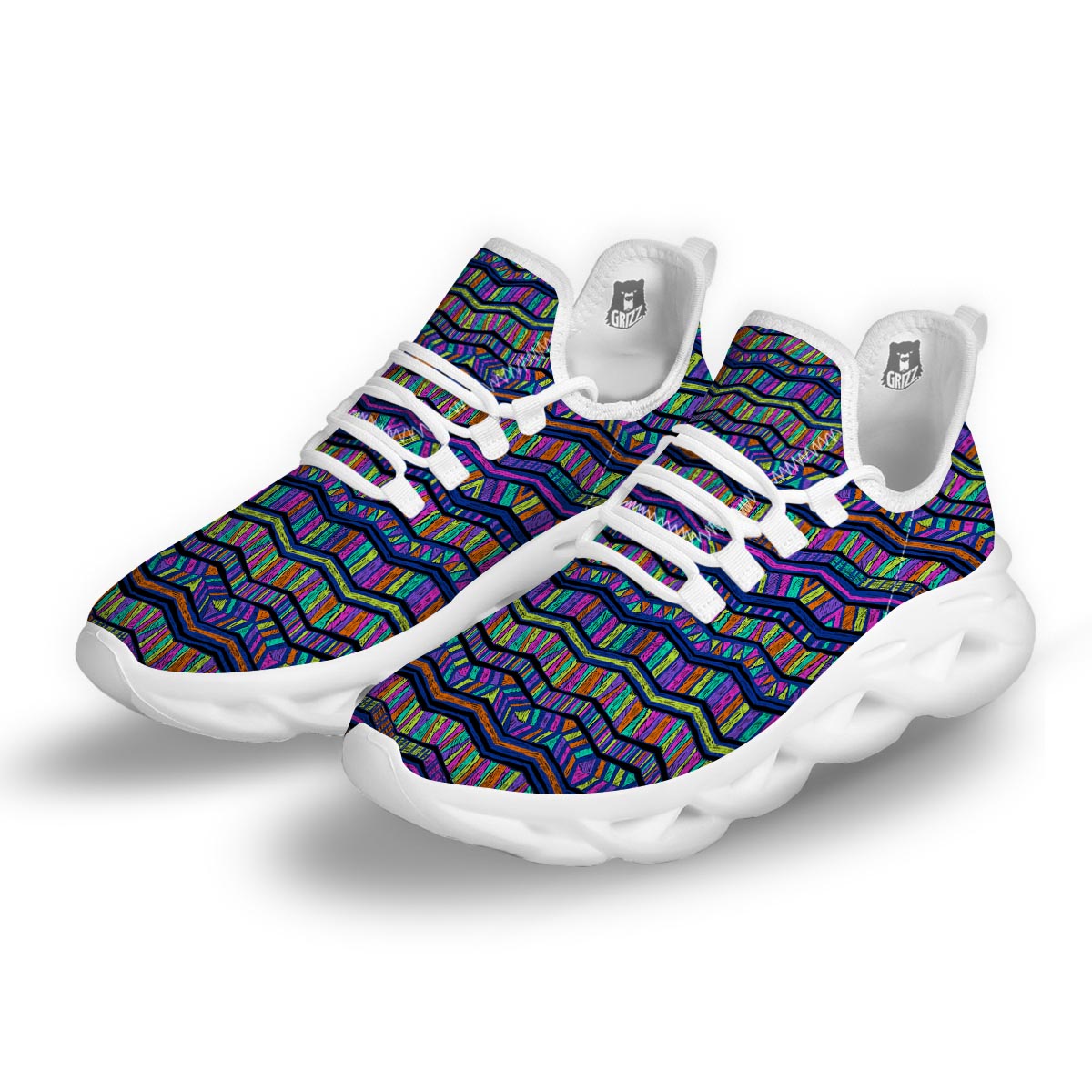 Multicolor Indian Aztec Doodle Elements Abstract White Running Shoes-grizzshop
