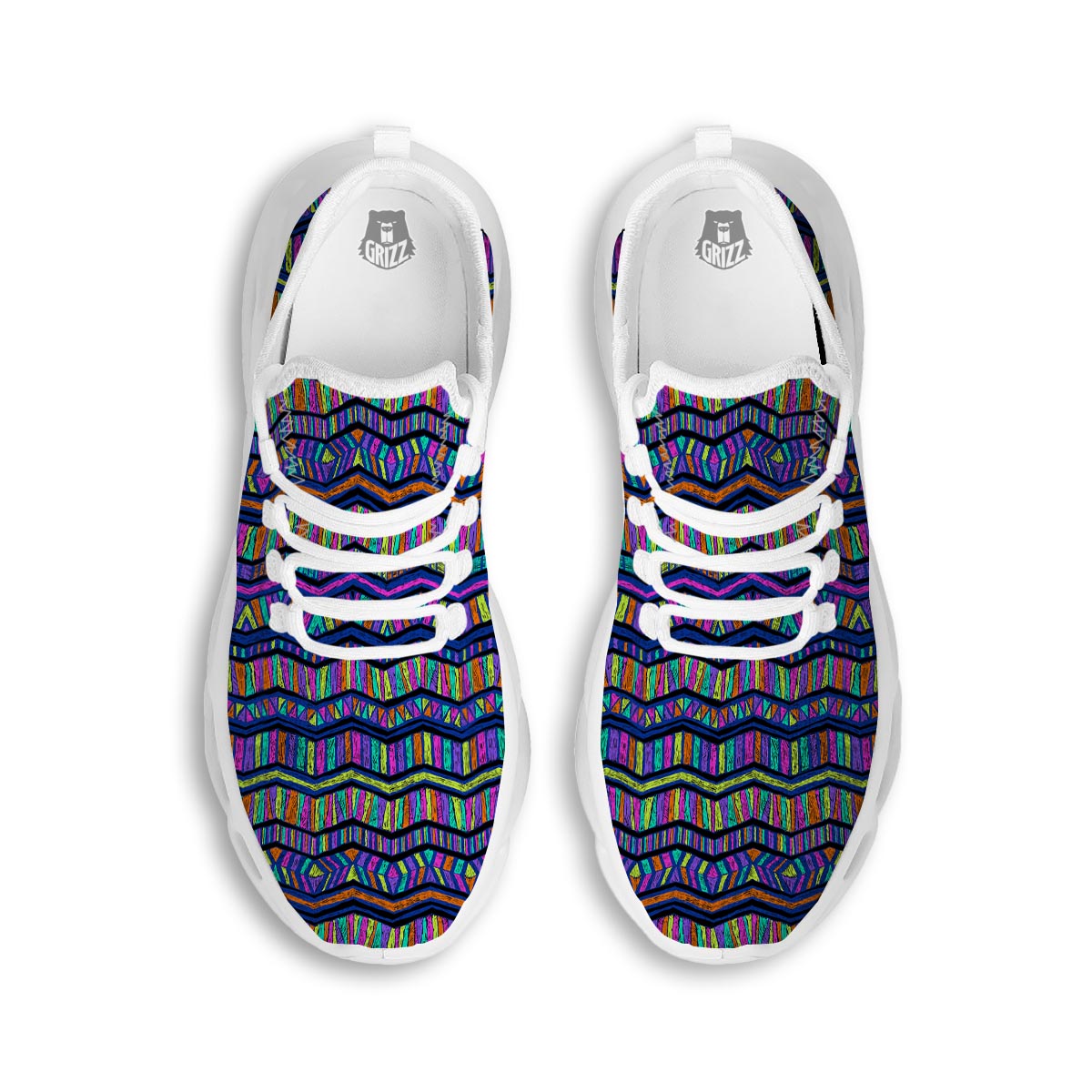 Multicolor Indian Aztec Doodle Elements Abstract White Running Shoes-grizzshop