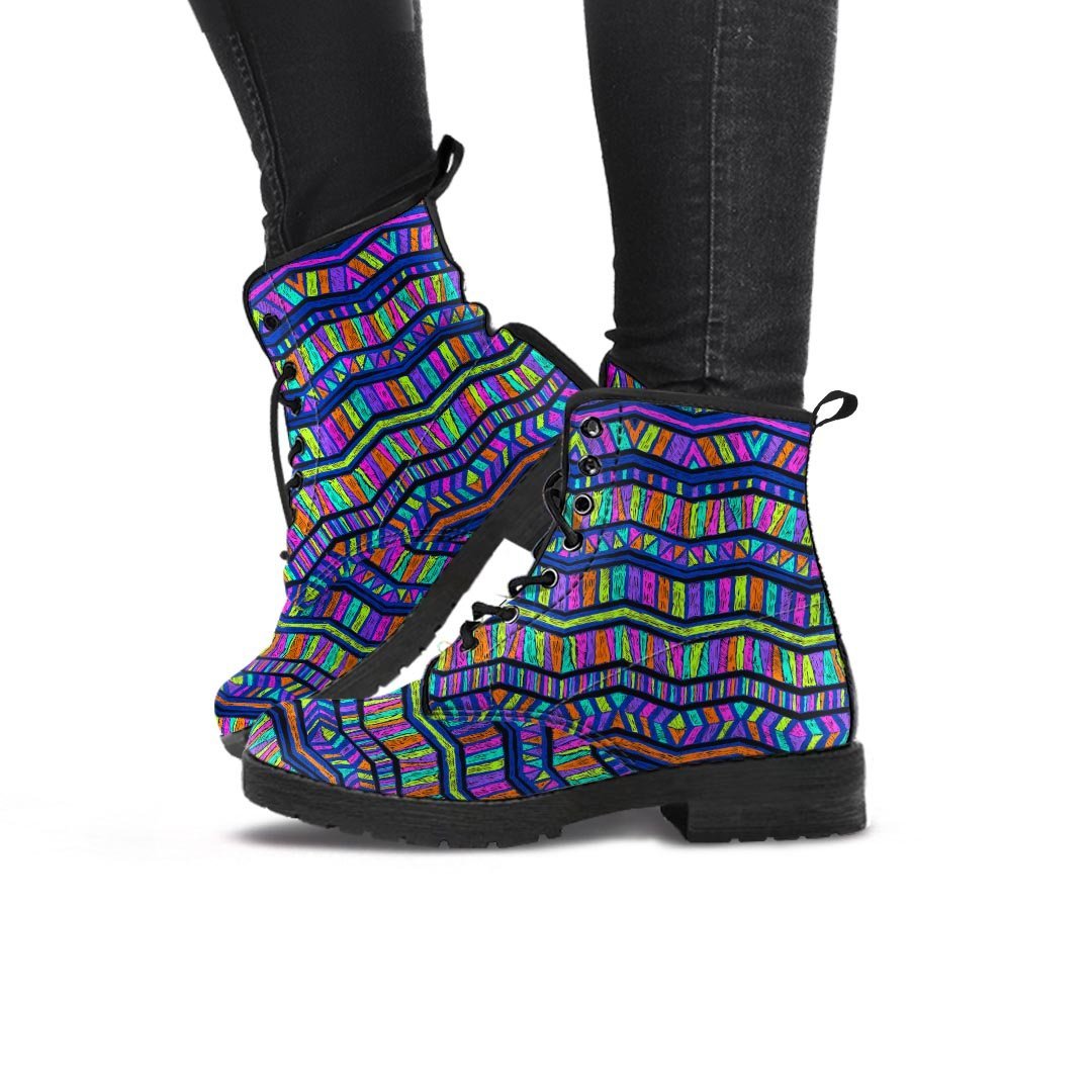 Multicolor Indian Aztec Doodle Elements Abstract Women's Boots-grizzshop