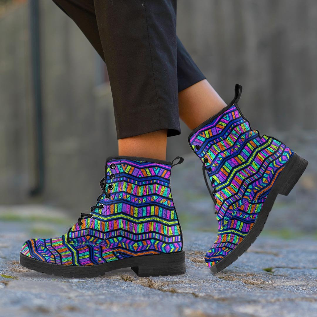 Multicolor Indian Aztec Doodle Elements Abstract Women's Boots-grizzshop