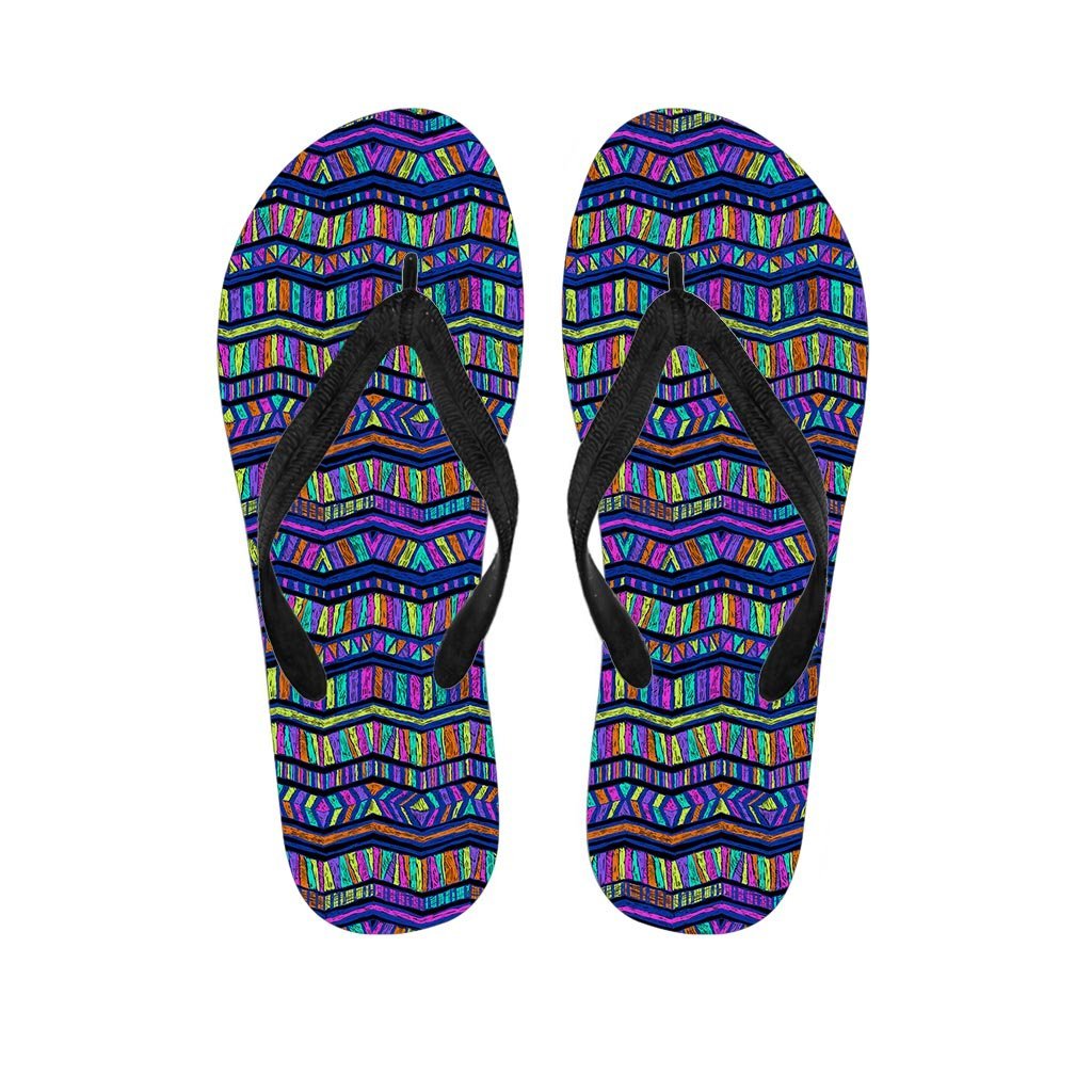 Multicolor Indian Aztec Doodle Elements Abstract Women's Flip Flops-grizzshop
