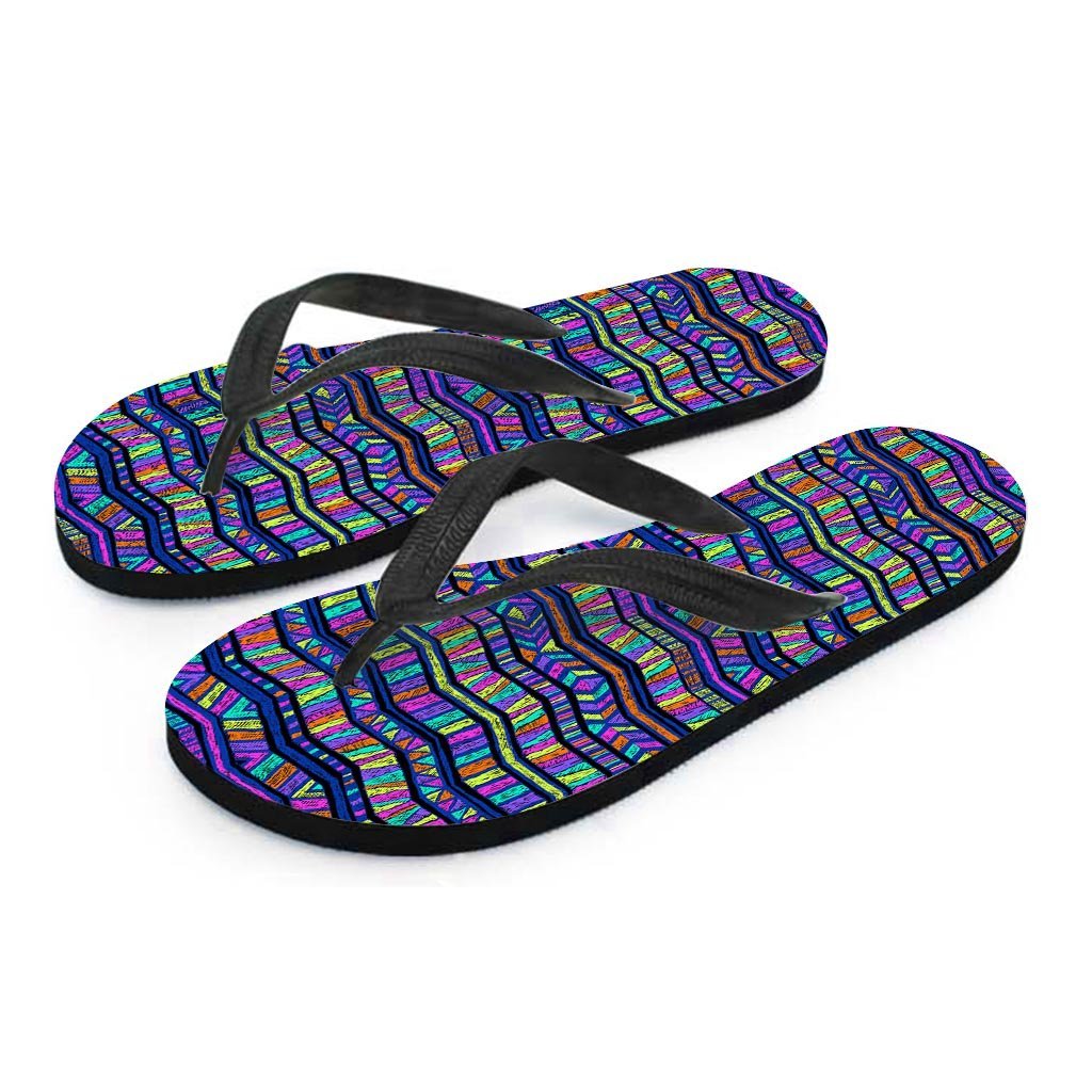 Multicolor Indian Aztec Doodle Elements Abstract Women's Flip Flops-grizzshop