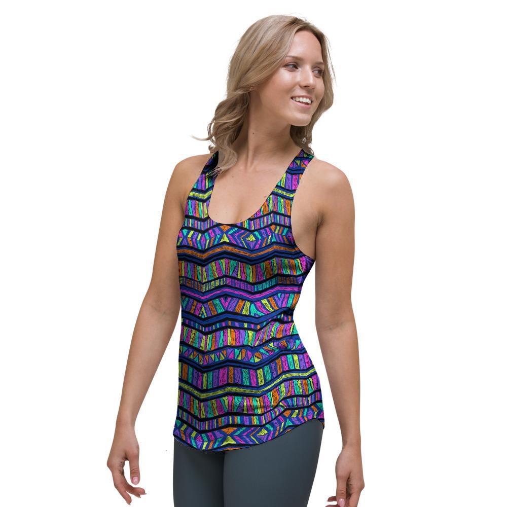 Multicolor Indian Aztec Doodle Elements Abstract Women's Racerback Tank Top-grizzshop