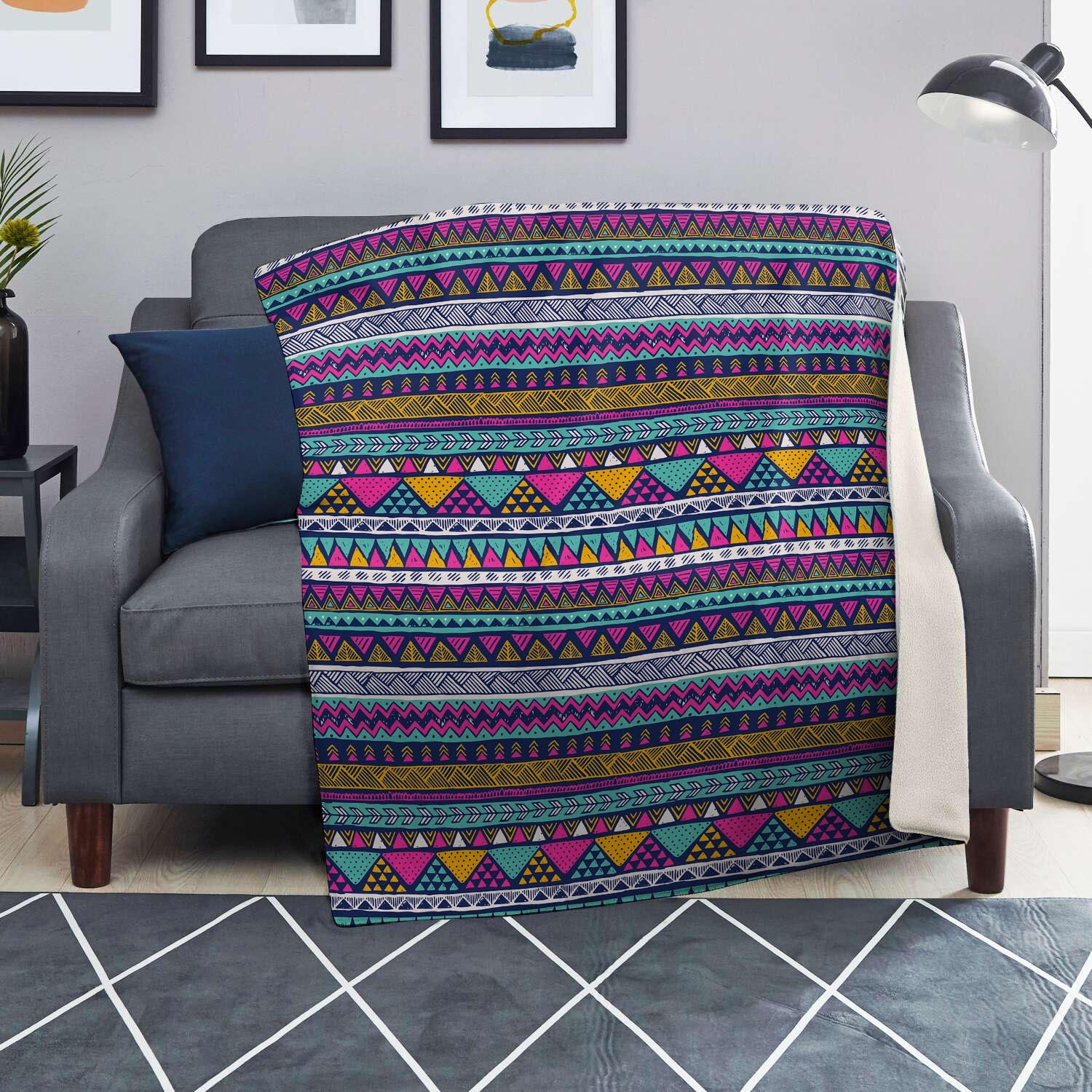 Multicolor Indian Aztec Geometric Art Blanket-grizzshop